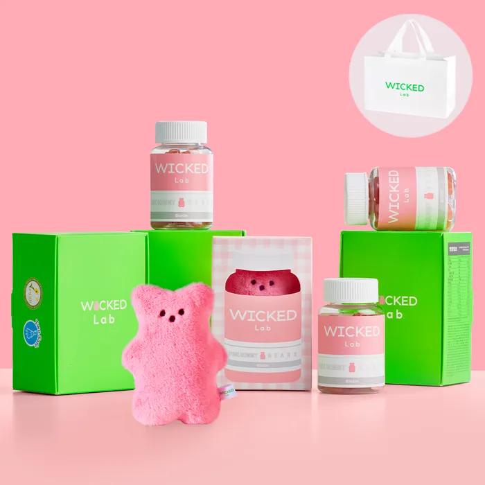 [Including Pingu Keyring] Wicked Lab Pink Gummy Bear Inner Beauty Routine Set (120 Gummies)