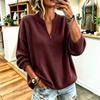 Women's Casual Knit Pullover Top with Half Zip Stand Collar, Loose Fit Drop Shoulder Long Sleeve