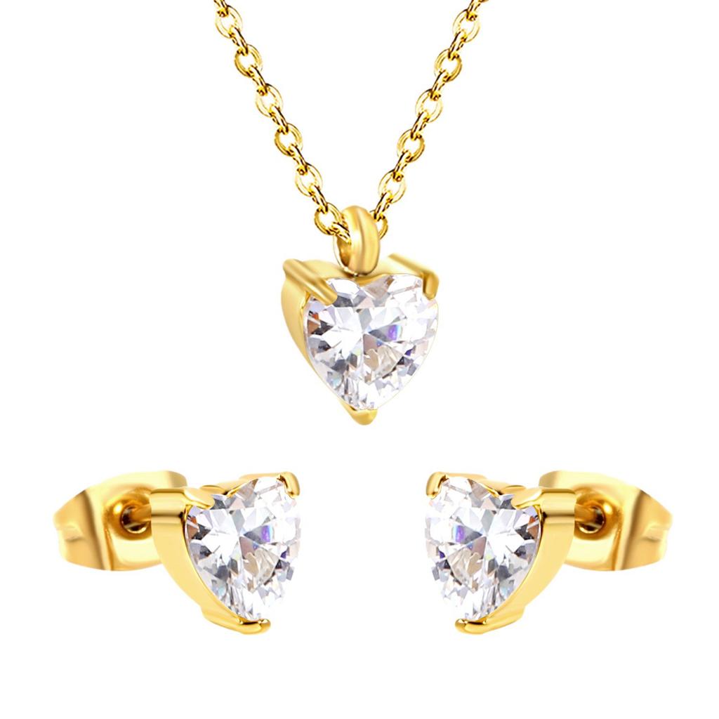 Square White Zircon Earrings And Necklace Set Classic Versatile Women's Jewelry Fade Resistant