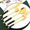 6pcs White Gold Dessert Vegetable Fruit Forks Stainless Steel Cutlery Ceramic Handle Dessert Cake Fork Dinnerware Set