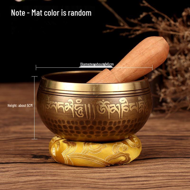 Nepal Bronze Six-Syllable Mantra Tibetan Singing Bowl for Meditation and Incense, Buddha Sound and Chime Bowl.