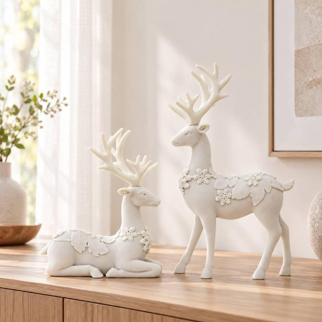 Deer Figurine with Floral Relief Nature-Inspired for Tabletop