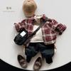 Kids Unisex Fleece Plaid Long Sleeve Shirt Korean Vintage Style Children Shirt
