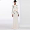 In Stock: 2025 European & American Celebrity Fashion Beaded Rhinestone Two-Piece Set – Short Top with Long Midi Skirt