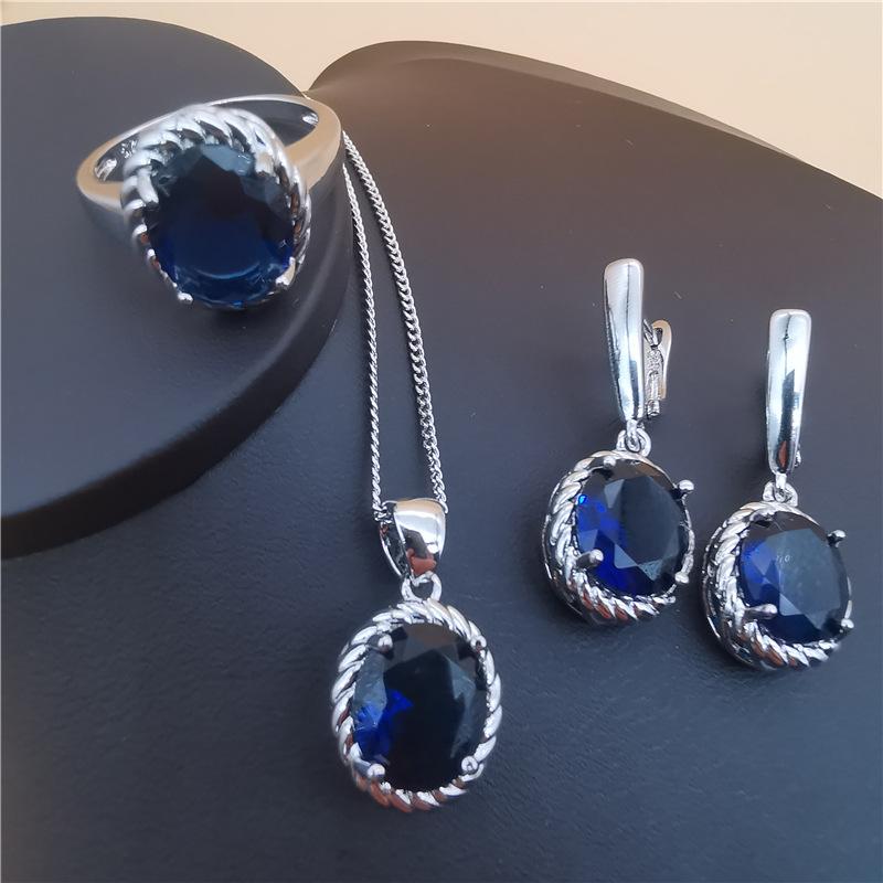 Jewelry Set Three Piece Oval European and American Style Tanzanite Crystal