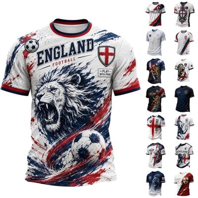 Men's England Football Printed Jersey Short Sleeve Crew Neck Athletic Soccer Shirt Lightweight Breathable Sportswear for Training and Casual Wear