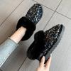 Winter Round Toe Flat Sequins Fleece-lined Woman Shoes Padded Y2k Work Furry Trend 2025 Designer Luxury Hot Snow Boots for Women
