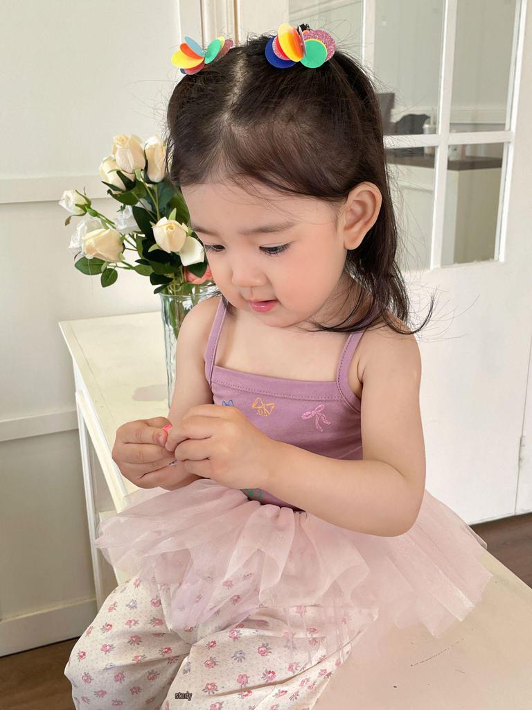 Now B. Happy Summer Girls' Gauze Top & Wide-Leg Pants Set - Stylish, Versatile, and Casual.