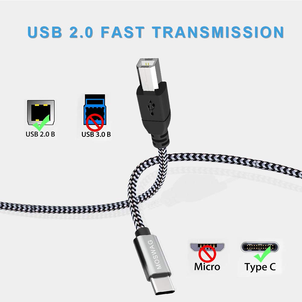 MOSWAG MIDI USB Conversion Cable 2m USB Type C Printer Cable Applicable to Audio DAC Mixer MIDI Electronic DJ FAX (USB-A-USB-B) (2 meters) Keyboard,