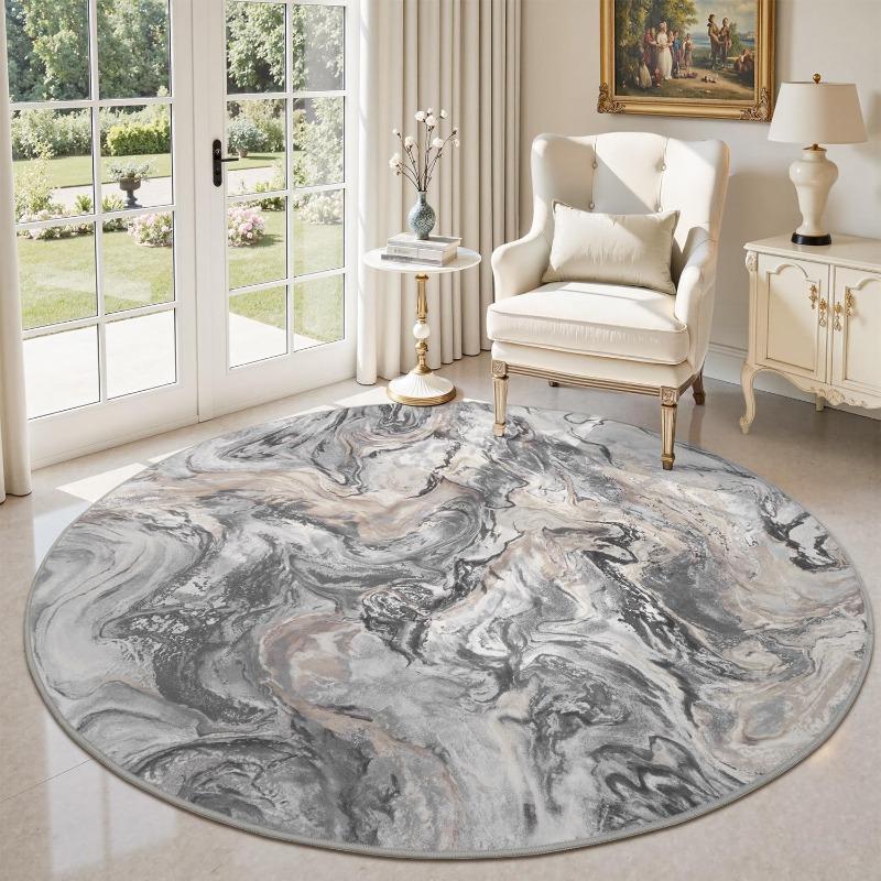 Runder Teppich mit Marmormuster, nordischer Stil, hochwertiger dekorativer Teppich, Wohnzimmer, Schlafzimmer, Sofa, Sessel, rutschfeste Fußmatte