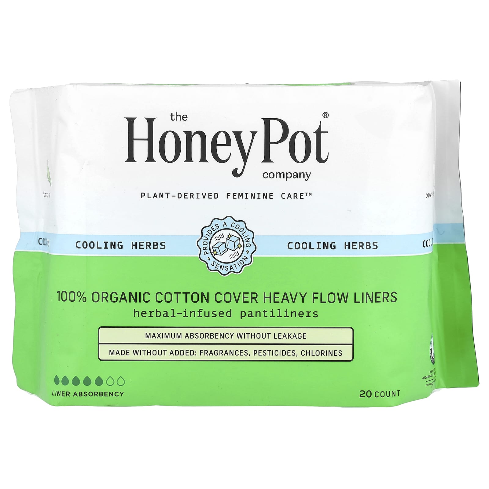

100% Organic cotton cover, heavy flow liner, 20 count