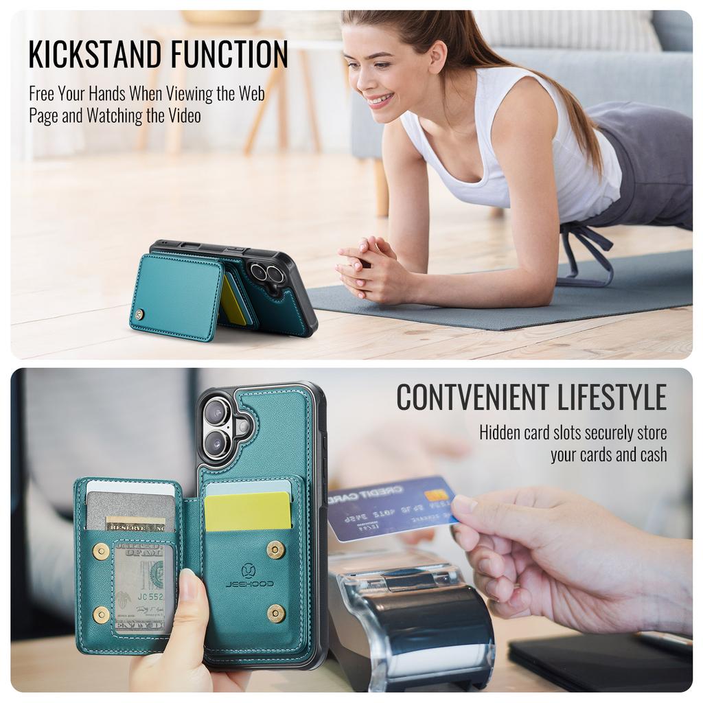 For iPhone 17 Case JEEHOOD J05 Leather Mobile Cover with Detachable Magnetic Card Bag