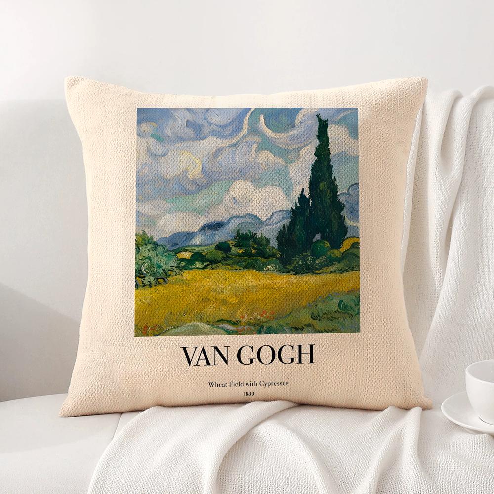 Van GGogh Art Cushion Cover Natural Linen Organic Fabric DoubleSided Printing Sofa Home Decor Breathable Bed Pillow