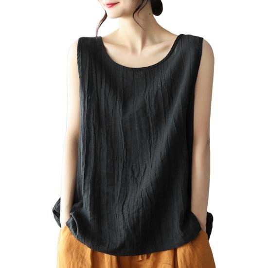 Women Vest Round Solid Color Tank Loose Fit Tops Solid Color Neck Sleeveless Thin Sport Vest