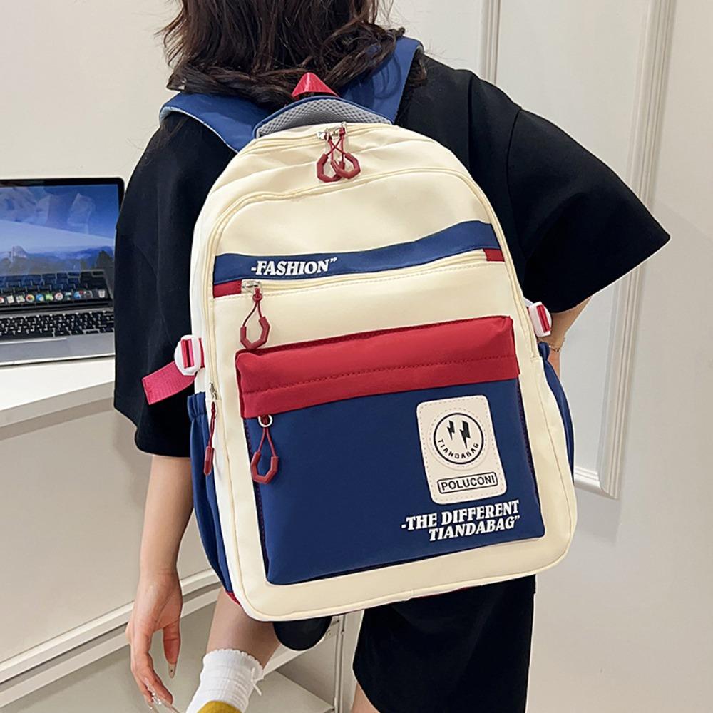 Korean Fashion Color Block Student Backpack Large Capacity Nylon Travel School Bag for Teenagers