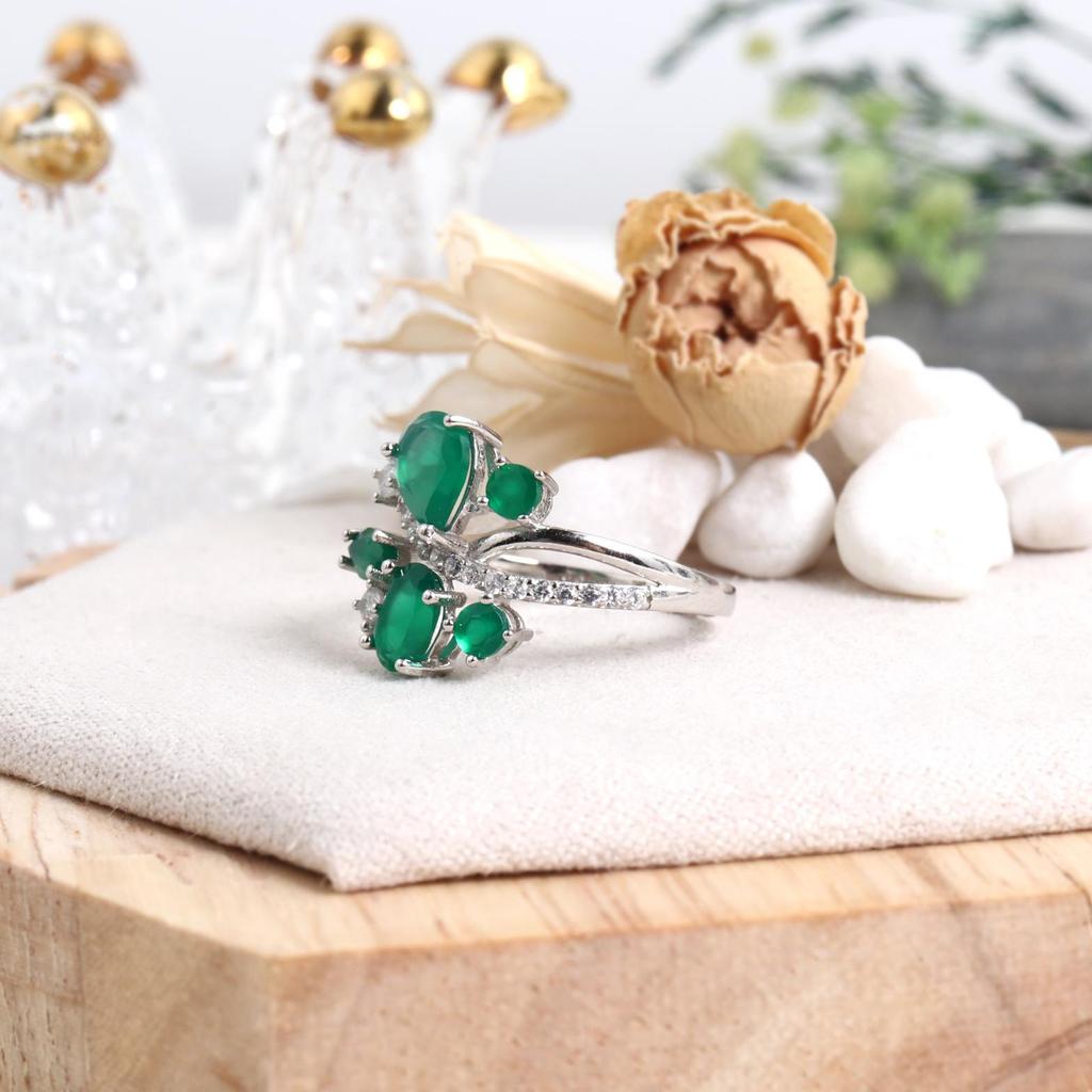 Exquisite 925 sterling silver ring Natural Green agate real gemstone fine jewelry for women's wedding proposal gift