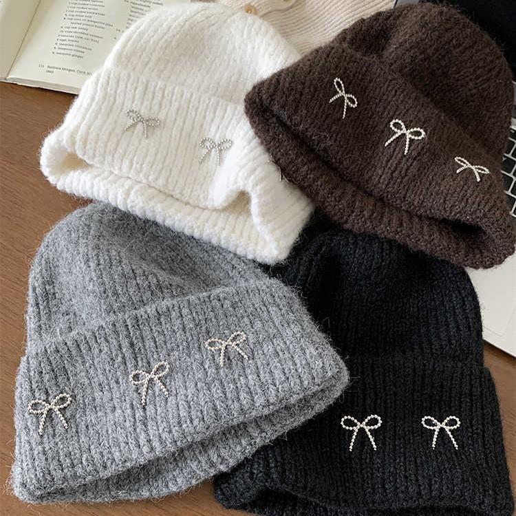 Versatile Lazy Style Bow Wool Hat Korean Outdoor Leisure Windproof Warm Hat Sweet and Cute Cold Hat