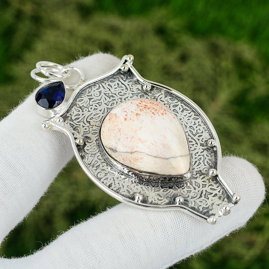 

Friendship Day Deal Natural Scolecite Tanzanite Quartz Bezel Pendant 925 Silver