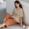 1011 new pajamas with chest pads women's summer pure cotton short-sleeved cropped pants loungewear anti-bumping outer wear pullover set