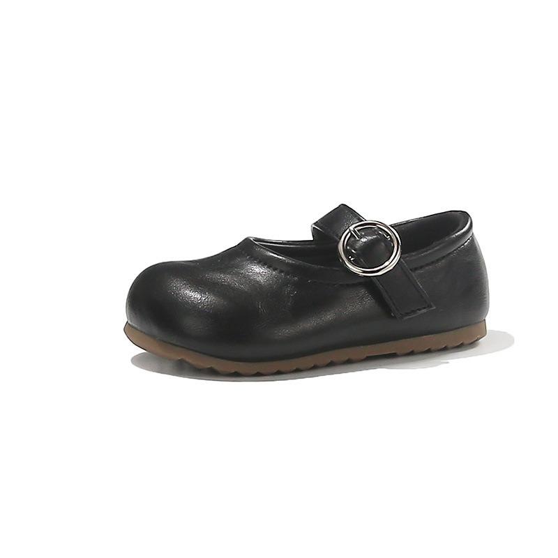 Solid Color Retro Simple Versatile Korean Style Girls Little Leather Princess Shoes Soft Sole Lightweight Comfortable