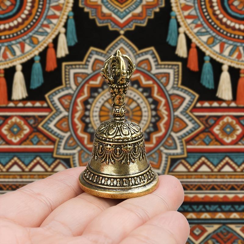 Элегантный ретро бронзовый ручной работы металлический музыкальный колокольчик часы исцеляющий латунный ручной колокольчик латунные колокольчики украшения винтажный латунный колокольчик с классическим алмазным узором 1Pcs