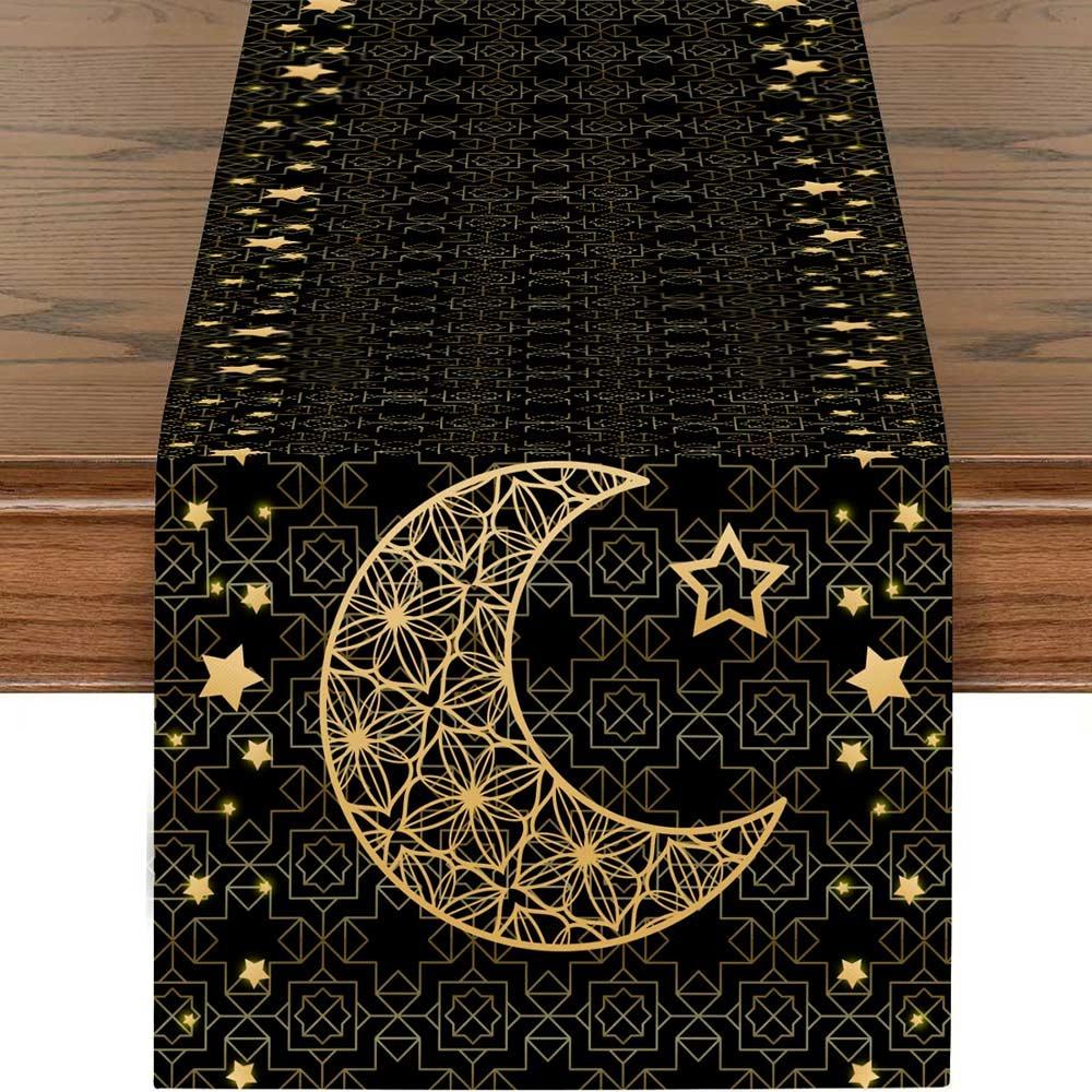 Multicolor Eid Mubarak Table Runner 33*180cm Dinning Table Decor Ramadan Decor Tablecloth Moon Castle Flower Rectangle