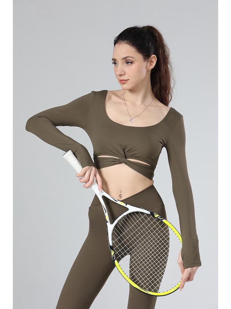 European & American Autumn Yoga Wear: Long Sleeve, Skin-Friendly, Comfortable, Sexy Fit with Chest Pads for Women