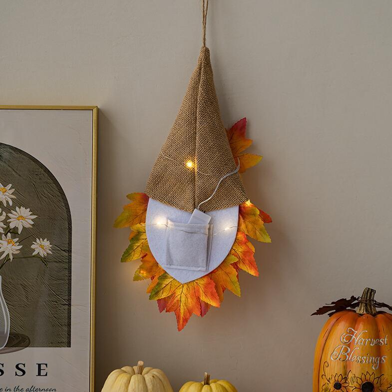 Maple Leaf Artificial Leaf Gnome Flower Hat Pendant Thanksgiving  Window Party Decoration Halloween Decorations