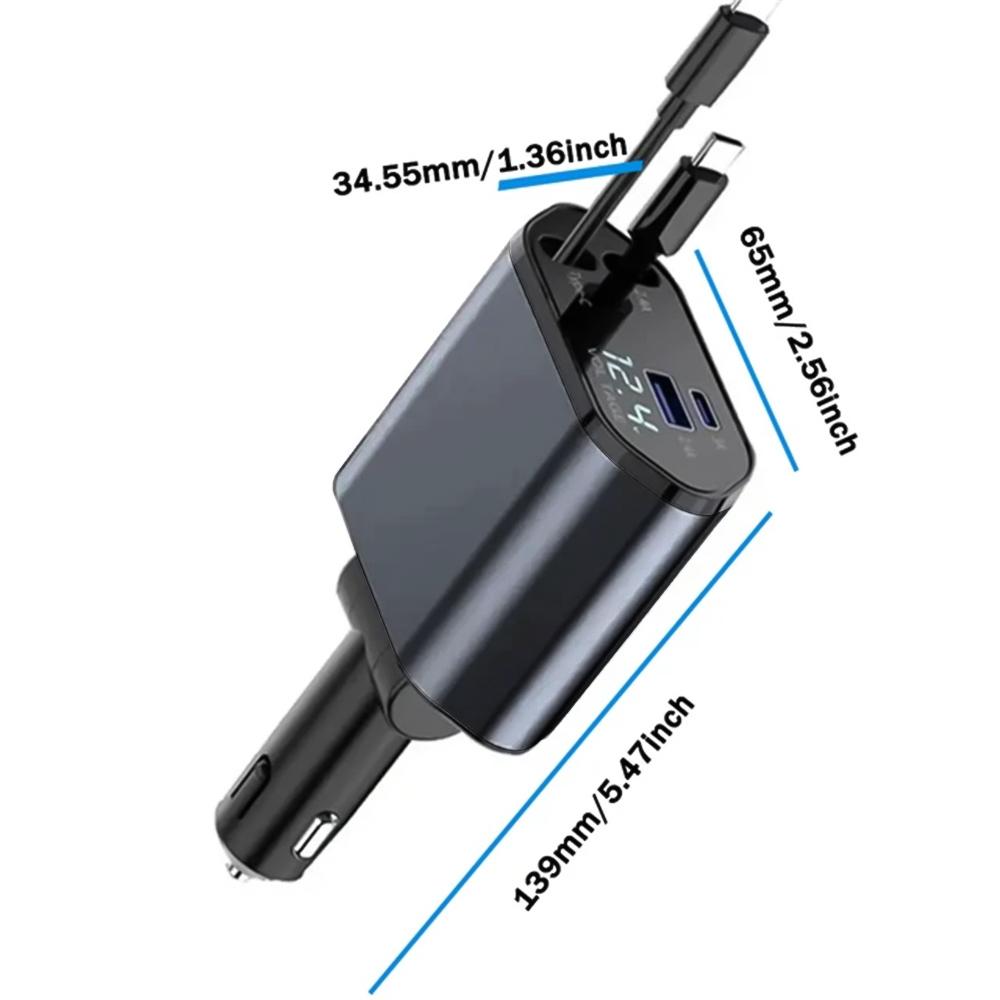 

120 Вт выдвижное автомобильное зарядное устройство 4 в 1 USB C быстрая зарядка автомобильный адаптер для розетки зарядного устройства чёрный