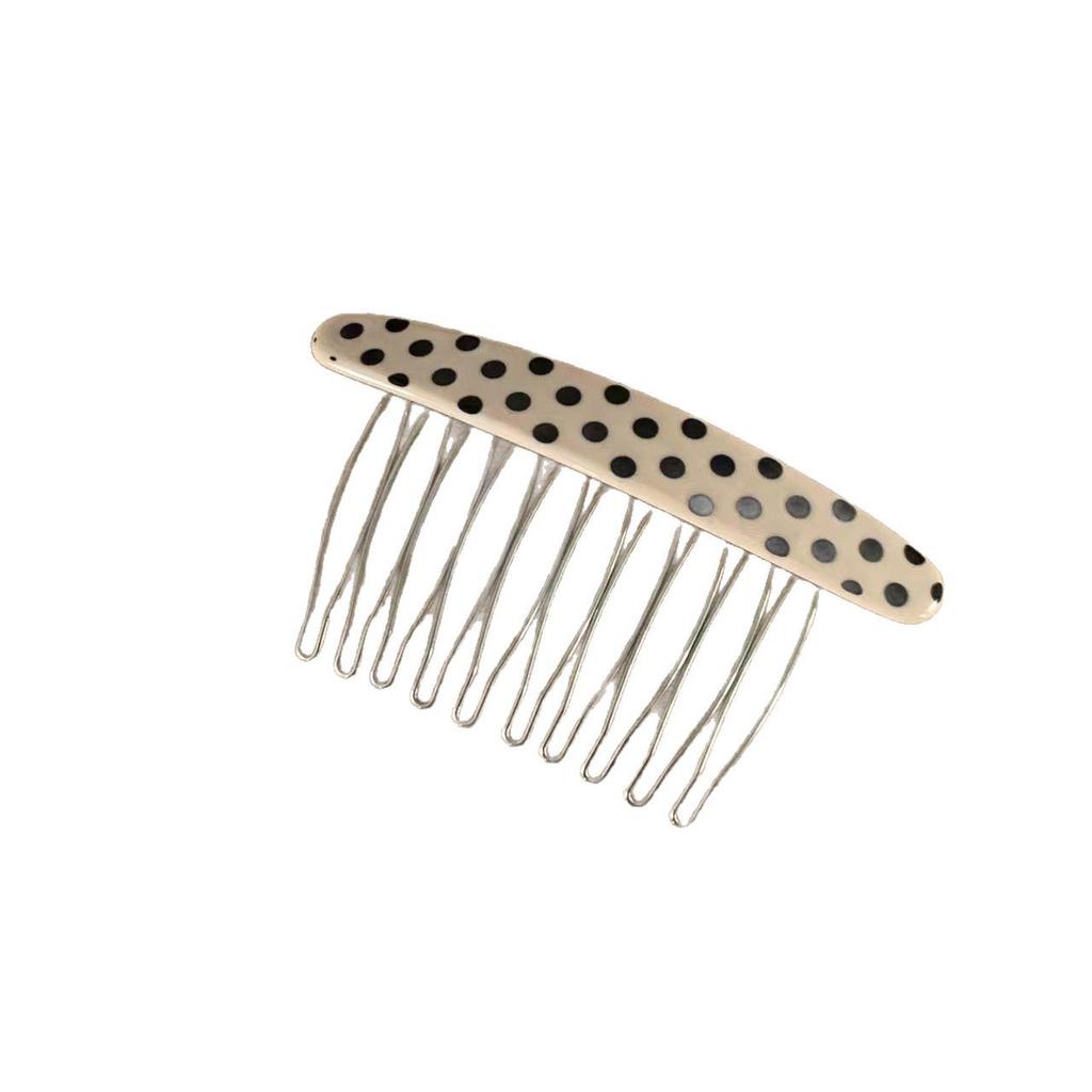 Polka Dot Oval Insert Comb for Hair Taming and Styling, Cellulose Acetate Hairpin for Women