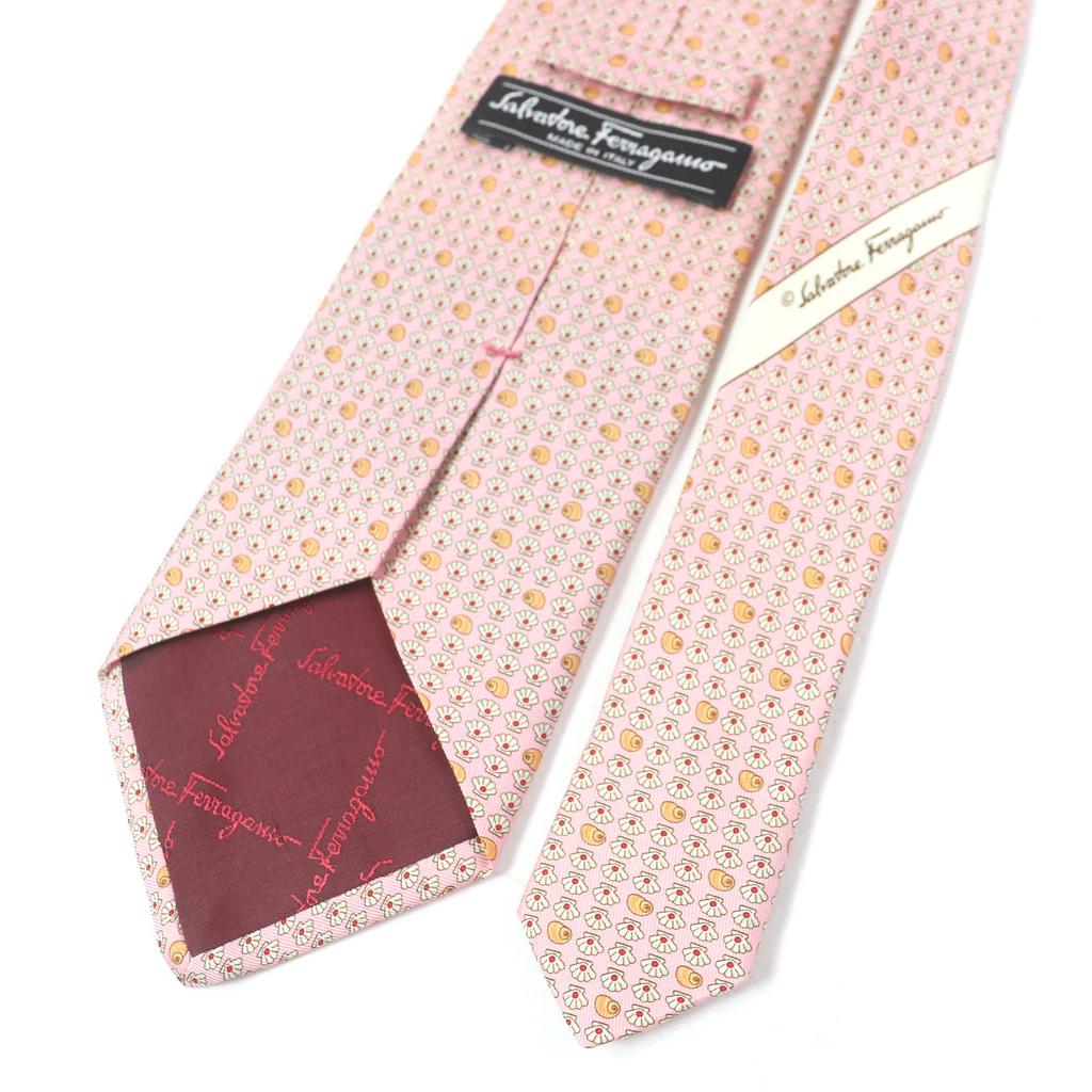 Pristine Salvatore Ferragamo tie Shell pattern wide tie pink silk mens Used