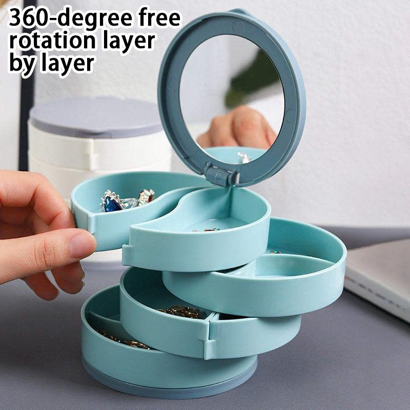 1Pc Jewelry Stand Holder Display Tray Multilayer Rotating Jewelry Storage Box With Mirror Plastic Makeup Box
