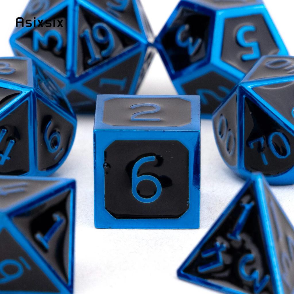 7 Pcs Black Blue  Standard Metal Dice Solid Metal Polyhedral Dice Set Suitable for Role-Playing RPG  Board Game Card Game