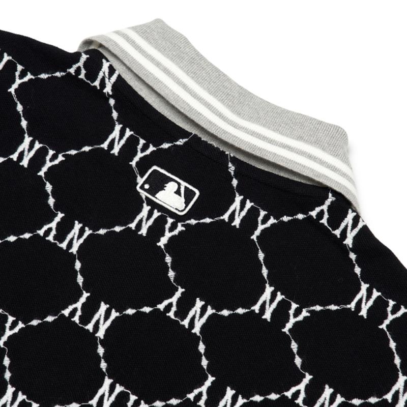 New MLB Base Logo Polo Shirt Men's Black 3LPQM3023-50BKS