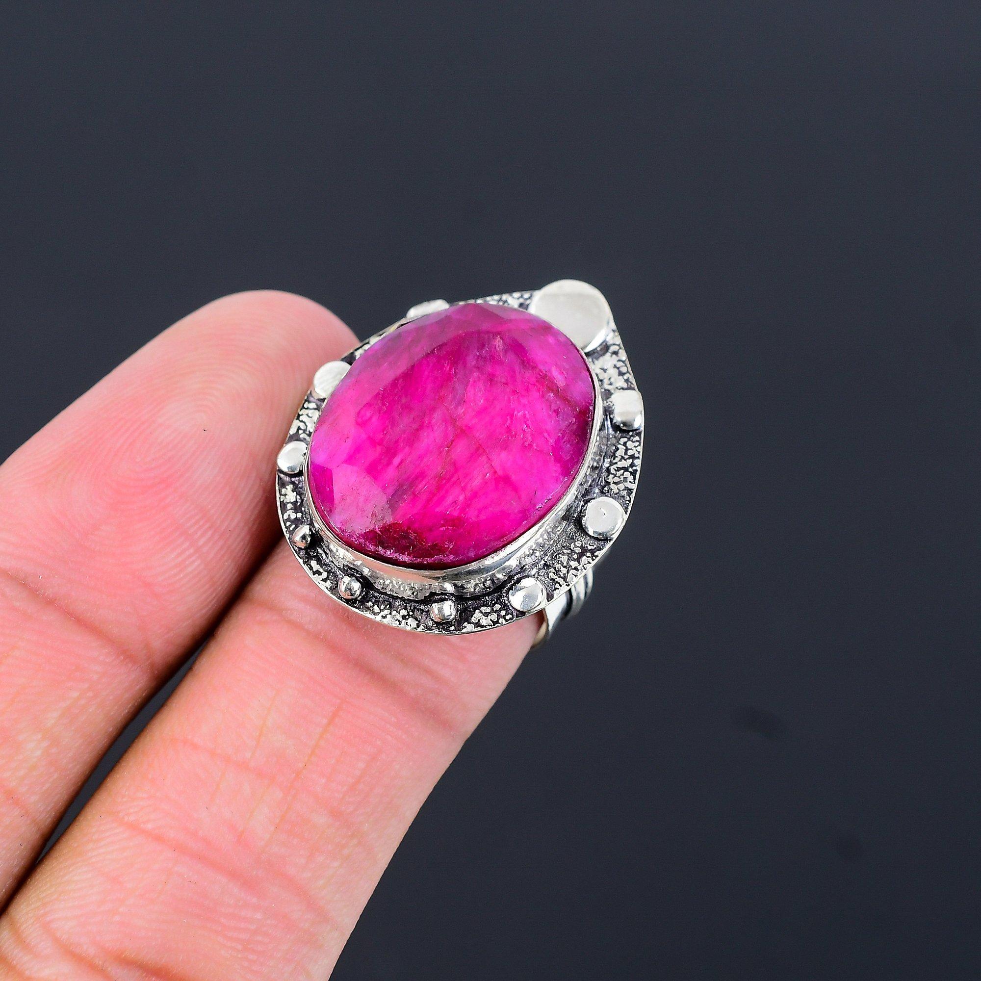 Oval Kashmir Ruby Gemstone Sterling Silver Promise Mother Ring Jewelry US 7.5 7.5