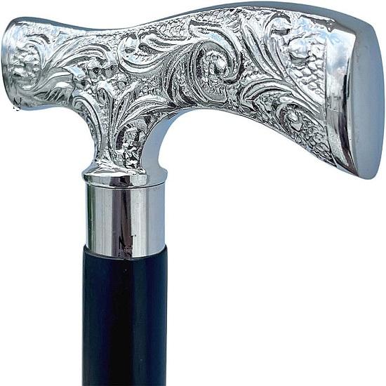Pacific Marine  Brass Walking Stick Deluxe Walking Cane Beautiful Brass Silver Handle Walking Stick for Men and Women Gift