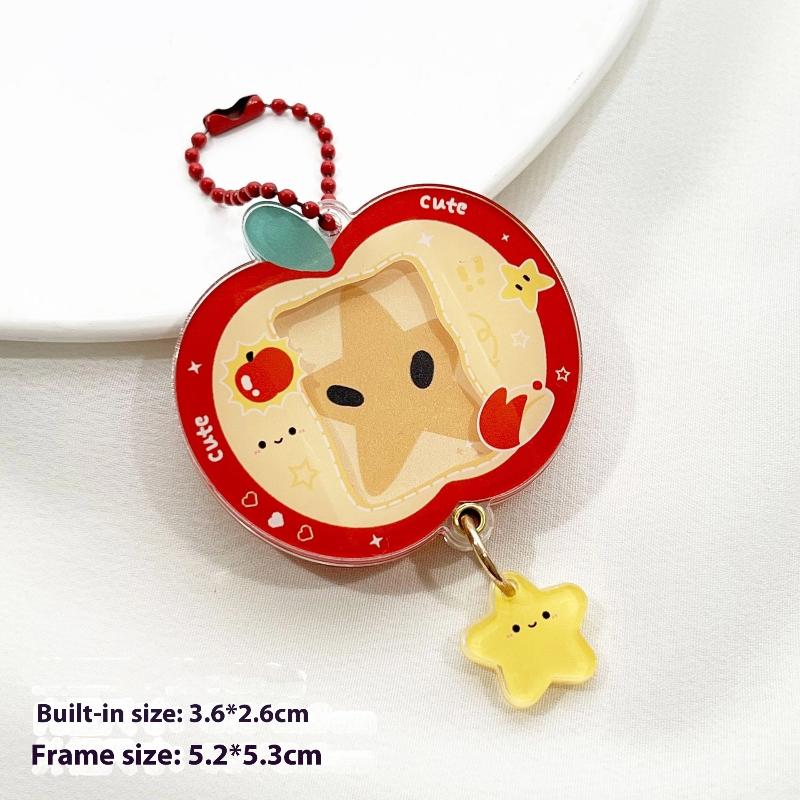 1In Photo Card Holder Cartoon Apple Shaped Photo Album Keychain For Bags Acrylic Charm Kpop Idol Photocard Protector Cover