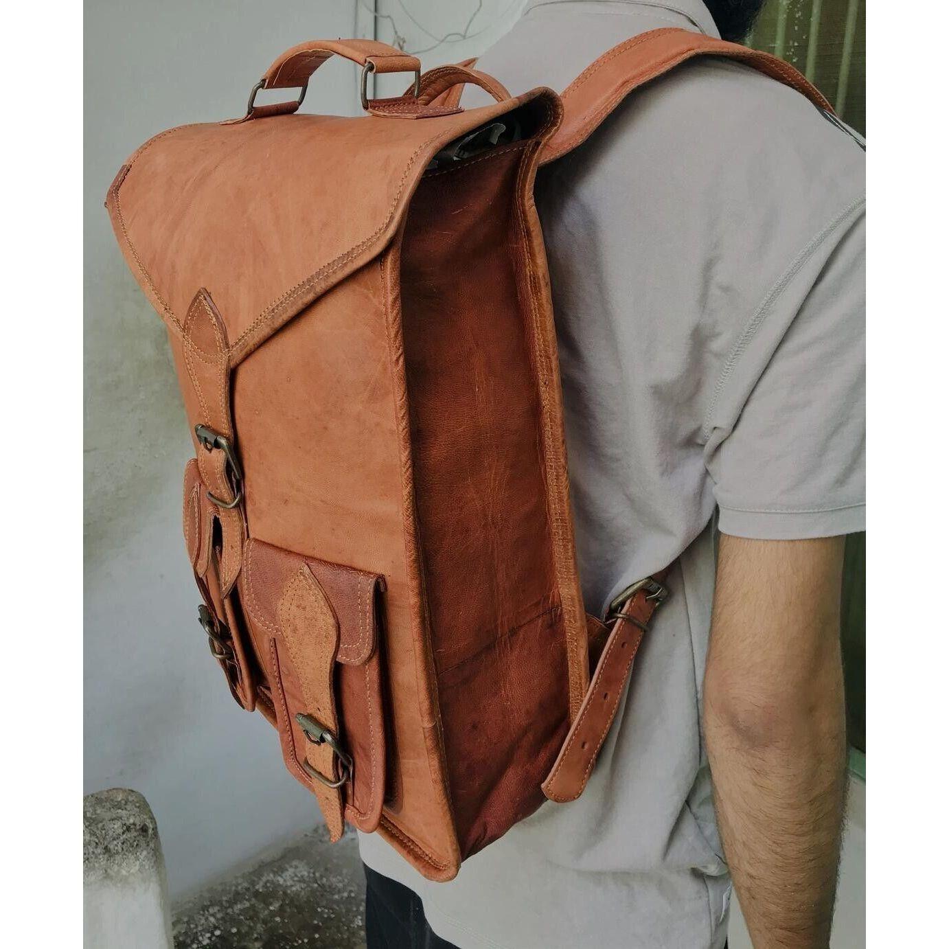 Мужская коричневая кожаная сумка-рюкзак Рюкзак Новый ноутбук ручной работы Goat Messenger — фото 3