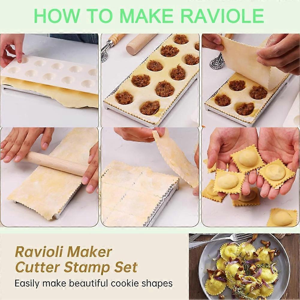 8 Pcs Ravioli Mold Set Include Ravioli Maker Press,Dough Scraper, Dumpling Maker, Ravioli Maker Cutter Set,Pasta Making