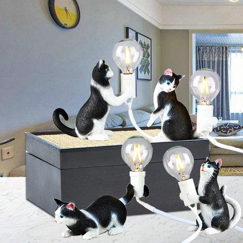 Black Cat Lamp Nordic Creative Living Room Bedroom Clothing Store Decorative Animal Lamp Mini Catlamp Small Night Lamp