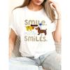 Cute Dogs Graphic Smile T-Shirt Black Casual Crew Neck Light Yellow Text Blue Dot Spring Festival Valentine Gift