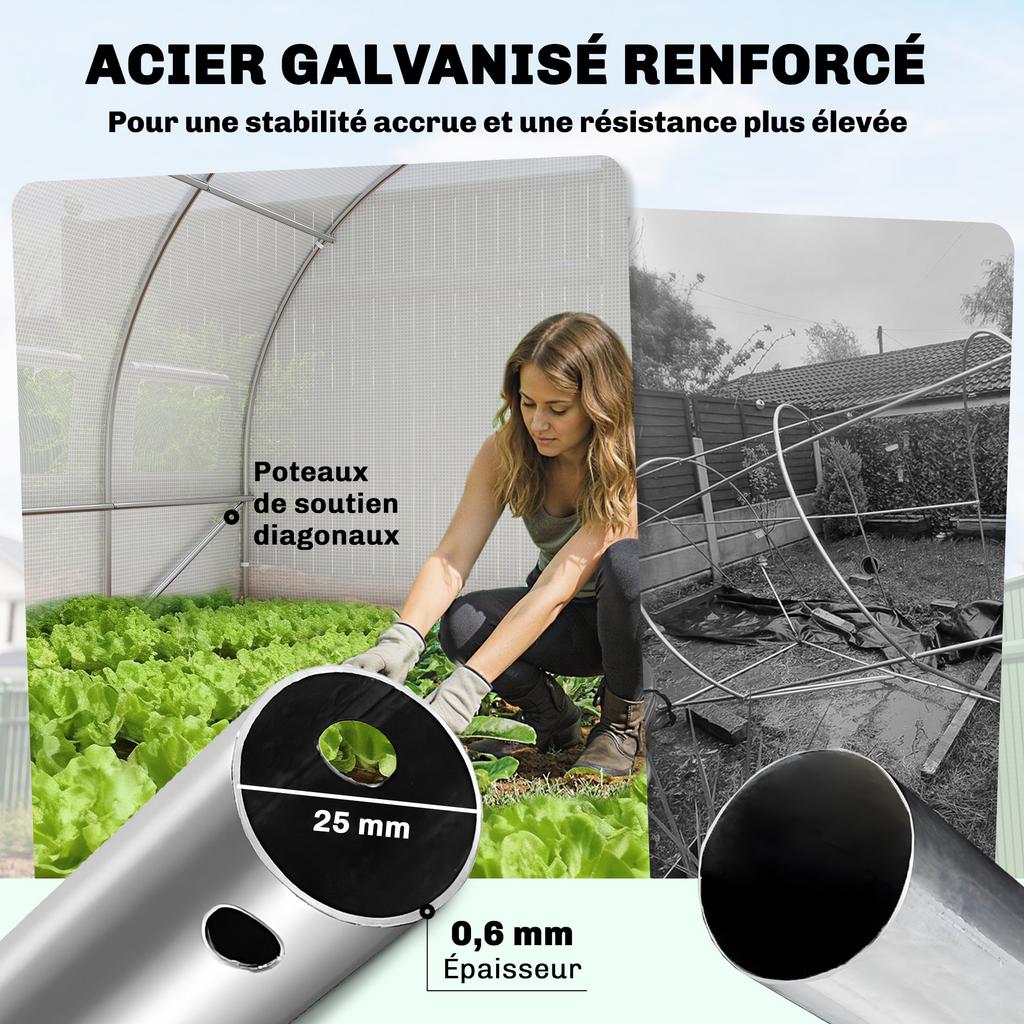 Tunnel Greenhouse, 18 m2, Door, 12 Windows with Mosquito Nets, 295 x 597 x 200 cm, White