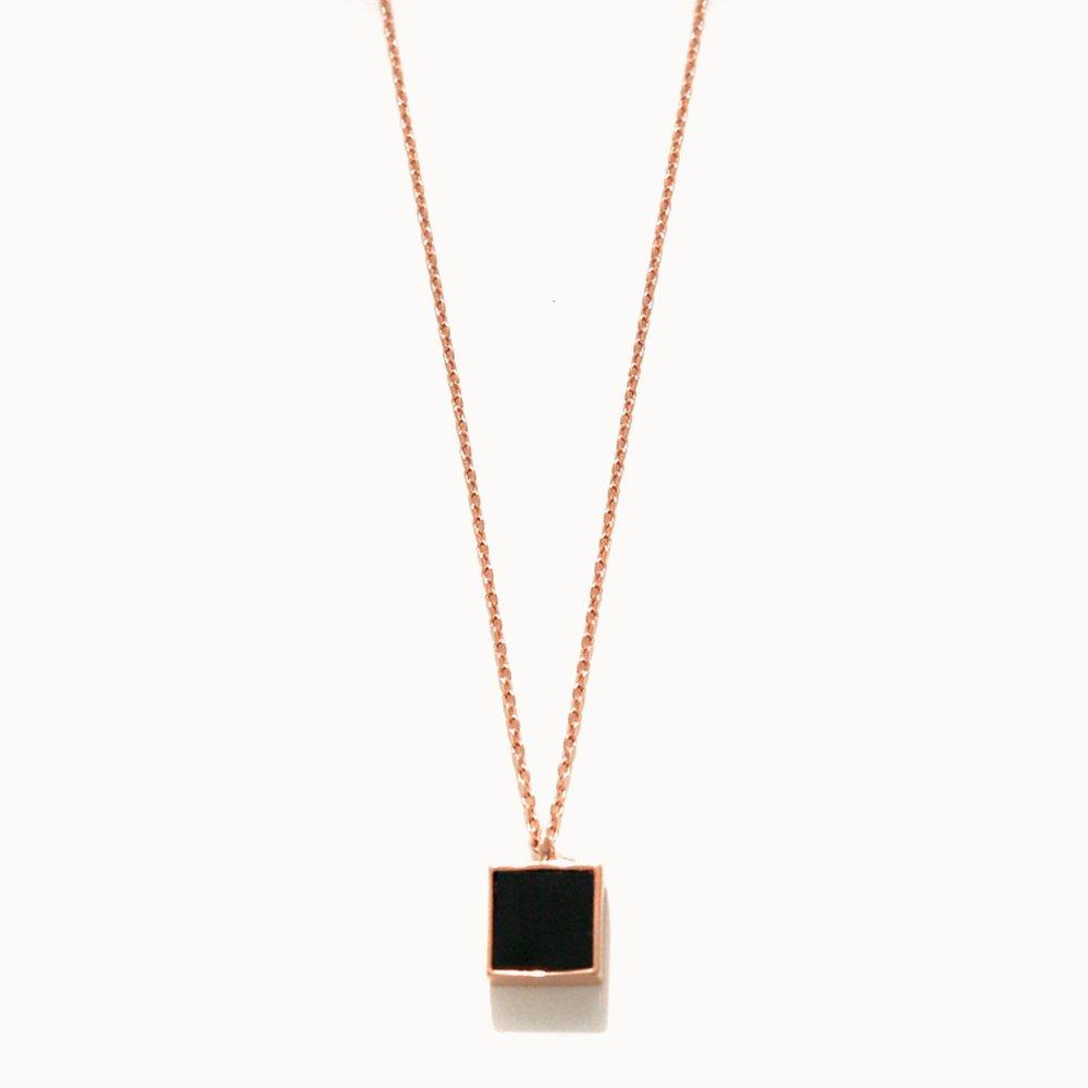 J.Lauren Onyx Square Rose Gold Necklace N01053