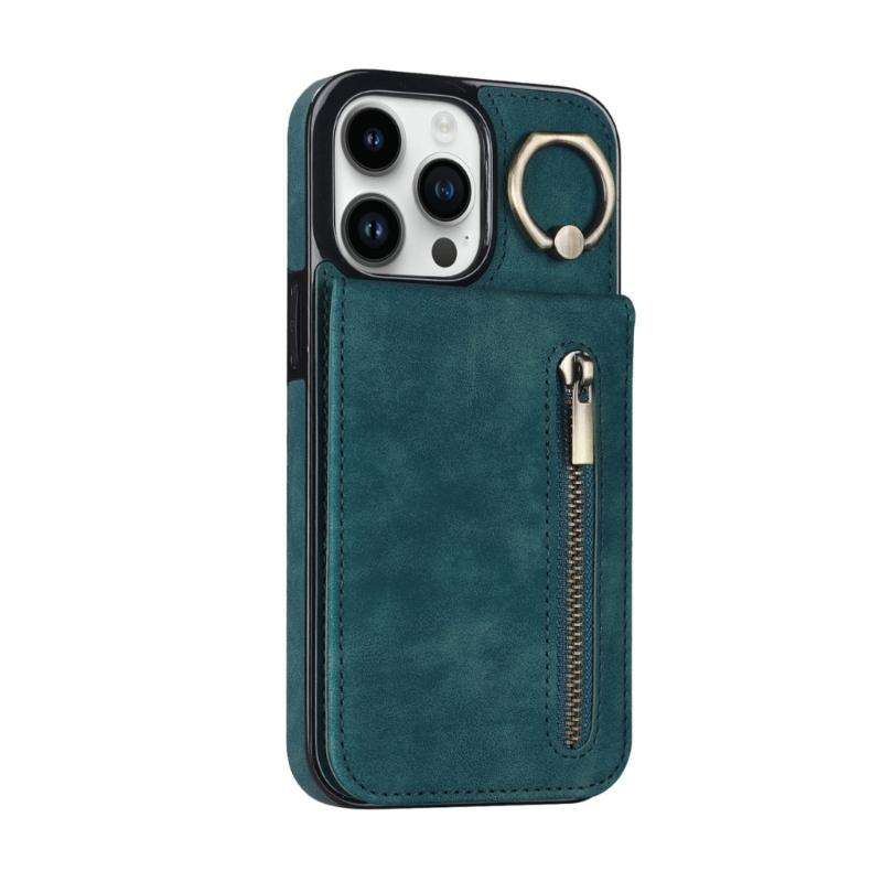 Cover for Phone16 Series Rings Stand Case with Card Slot Holder and Kickstand Leather Wallet Case