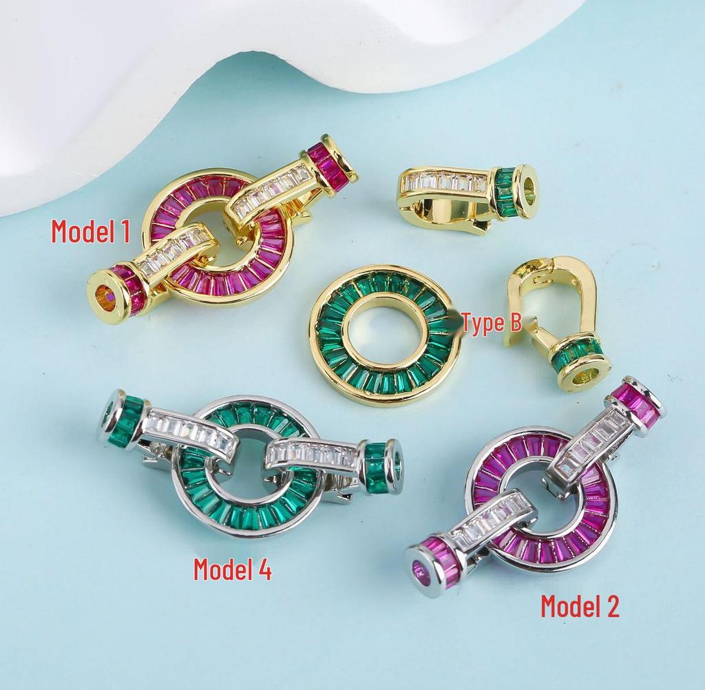 18K Gold Plated White Zircon Circle Bracelet Necklace Clasp - Color-Preserving T-Square Button Accessory for DIY Jewelry