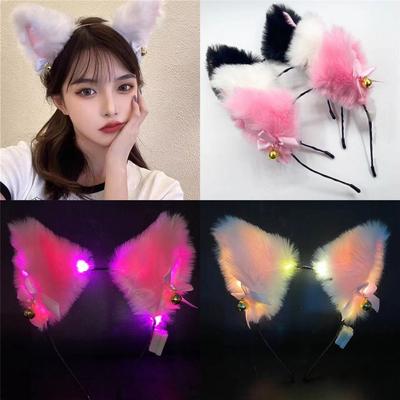 With LED Light Plush Furry Fancy Dress Hairband Cat Ear Headband Cosplay Headwear Hair Accessories