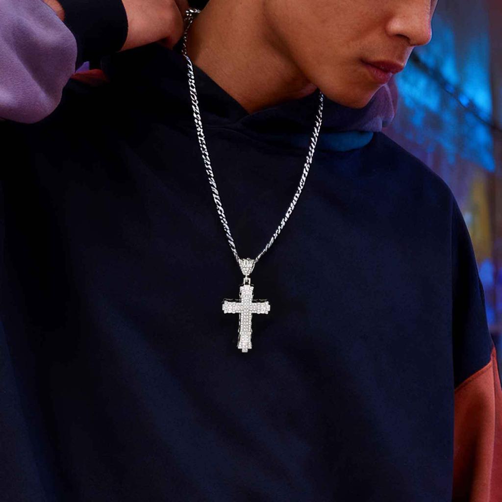 Vnox Cuban Link Chain with Alloy Zircon Cross Pendant Necklace for Men Boys, Cool Cross Pendant Necklaces Religious Jewelry Gift