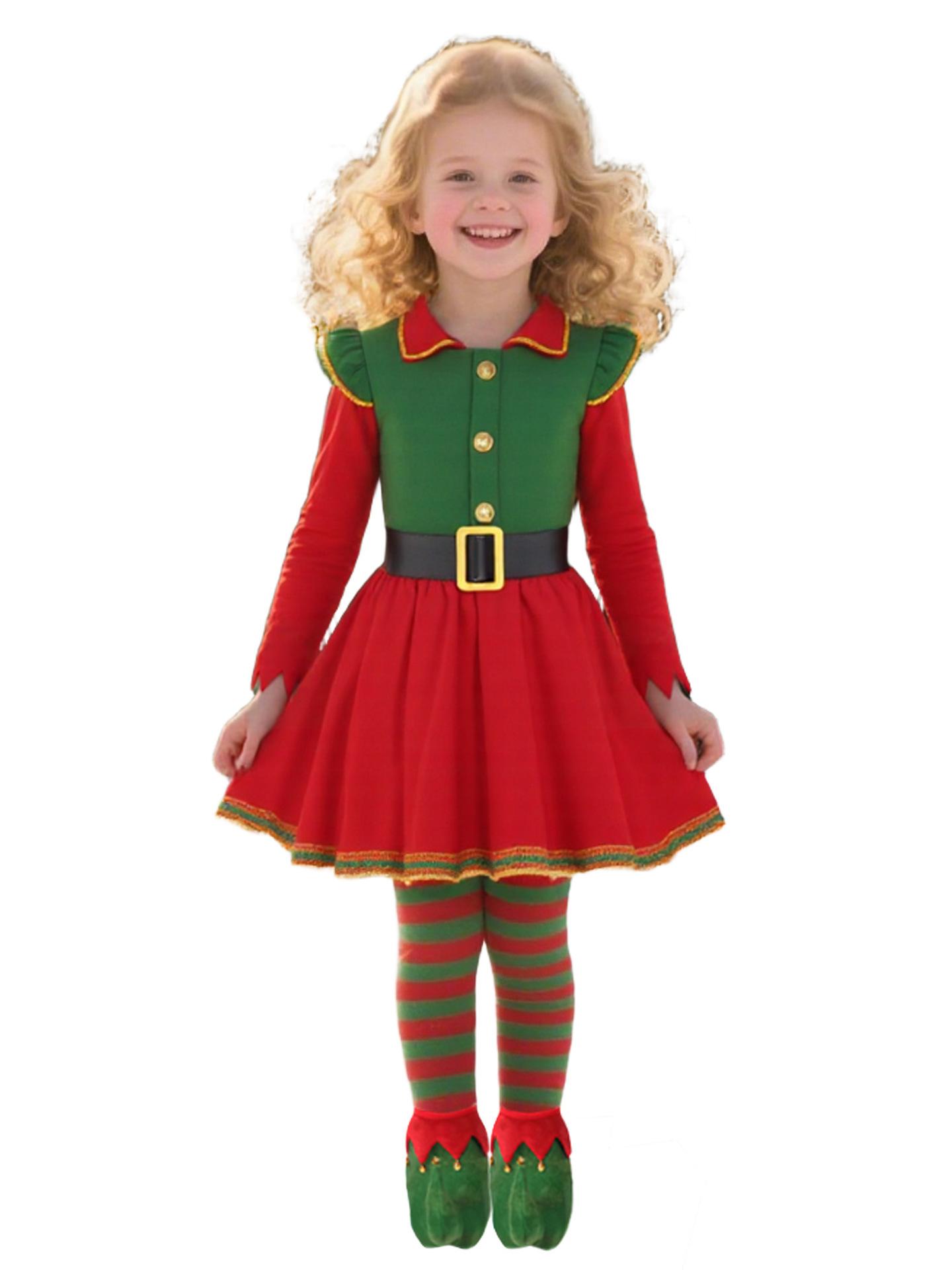 

Рождественская костюмированная тема Рождественский день Костюмированная вечеринка Шоу Девушка-эльф Фестивальная девушка-эльф 110cm