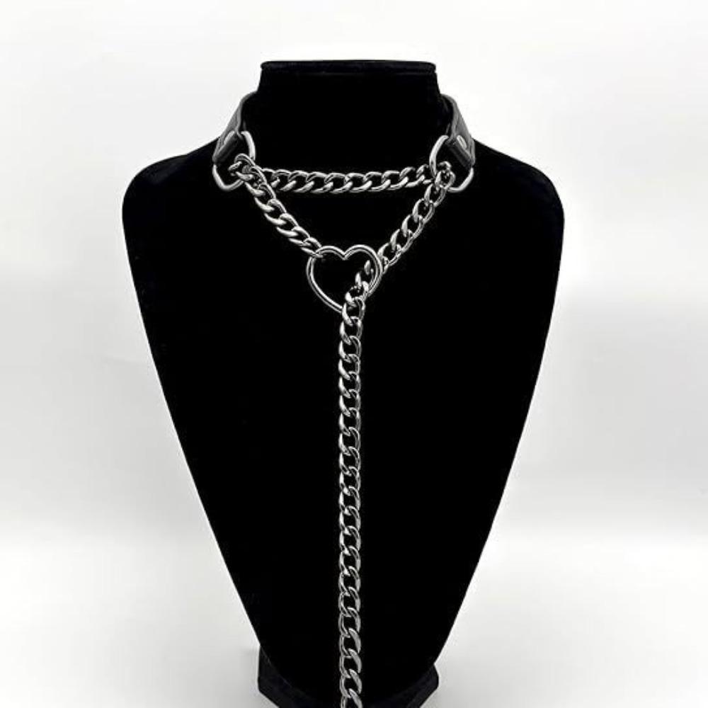 Europäische und amerikanische Persönlichkeit PU-Leder Liebeskreis O Kragen Halskette Punk Kette Herzschloss Anhänger Nackenband Schlüsselbeinkette