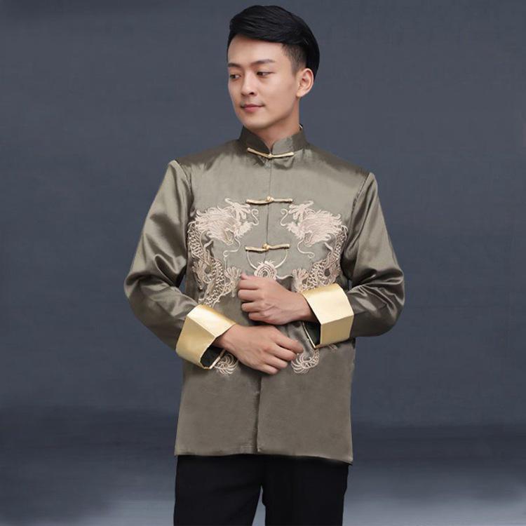 Men's Tang Suit: Embroidered Dragon Jacket - Ethnic Style Retro Long-Sleeved Top for Spring & Autumn